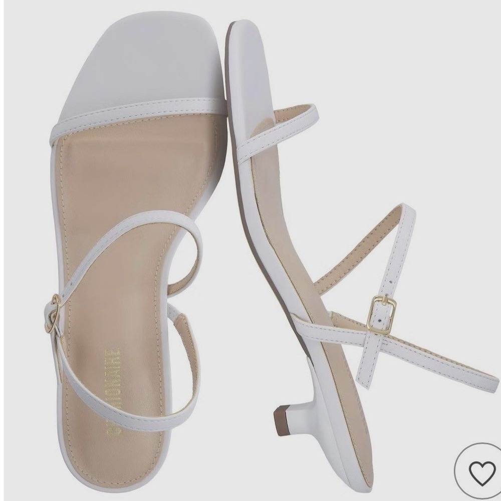 CUSHIONAIRE Soprano Kitten Heel Sandal Womens 11M White Strappy Square Toe Chic